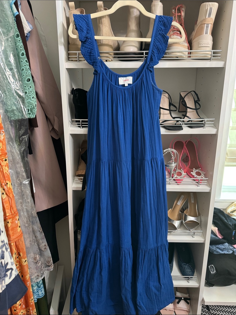 XiRENA Royal Blue Ruffled-Strap Tiered Maxi Dress